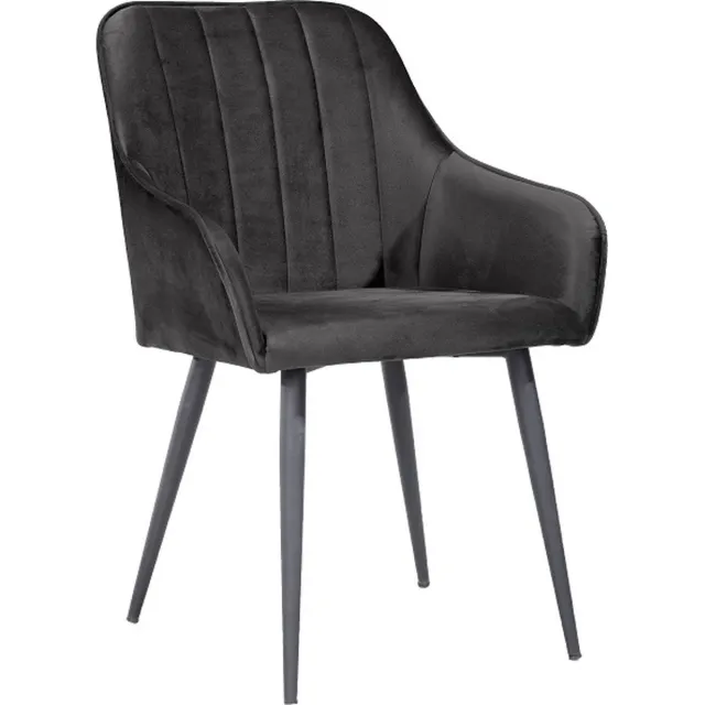 Soof & Tess Soph & Tess - Modena Eetkamerstoel - Zwart - Set van 4 - Fluweel - Velvet - Industrieel - Met armleuning