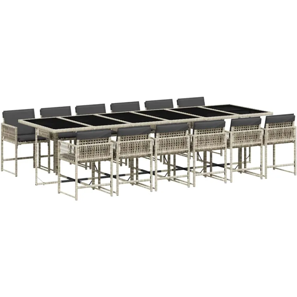 vidaXL 13-delige Tuinset met kussens poly rattan lichtgrijs grijs, foto 3