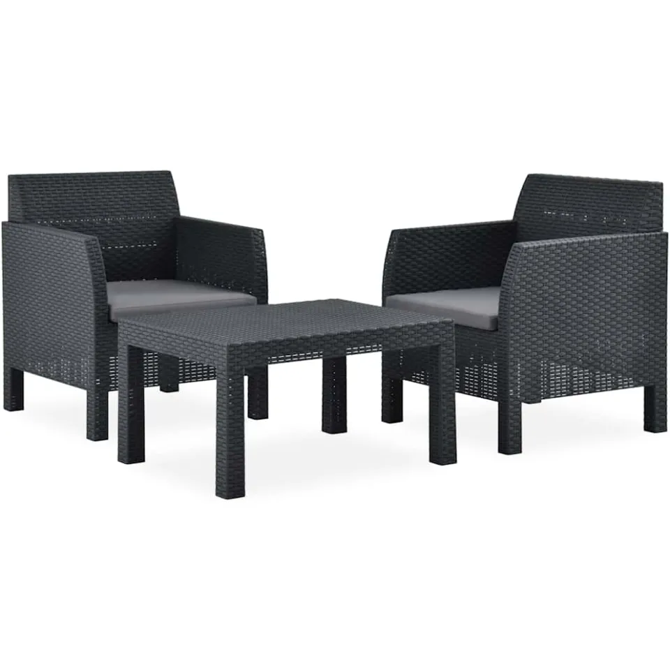 vidaXL 3-delige Loungeset met kussens PP rattan antracietkleurig, foto 2