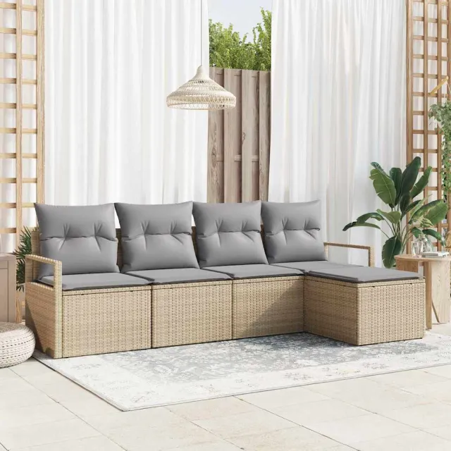 vidaXL Bankstel 5 st Beige poly rattan, foto 2