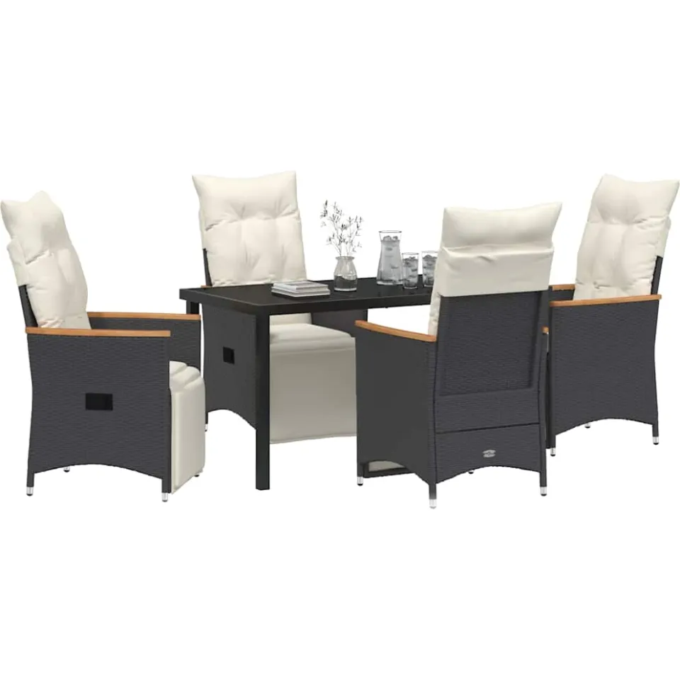vidaXL Tuin eettafelset 5 st Zwart poly rattan