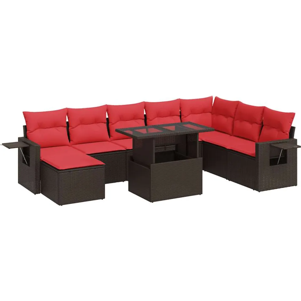 vidaXL 9-delige Loungeset met kussens poly rattan acacia bruin, foto 3