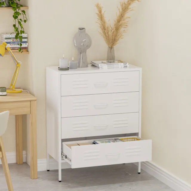Lendo Online Ladekast - Lockerkast - Kledingkast - Commode - Opbergkast - Kast industrieel - Industriële kast met lades - Metalen Kast voor Slaapkamer - 80x40x100 cm (LxBxH) - Gepoedercoat staal - Metaal - Wit