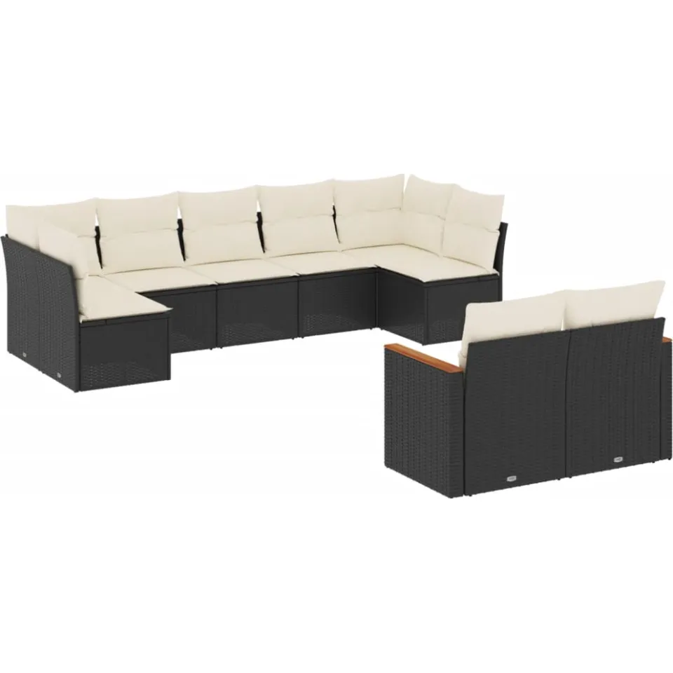 vidaXL 9-delige Loungeset met kussens poly rattan zwart, foto 3