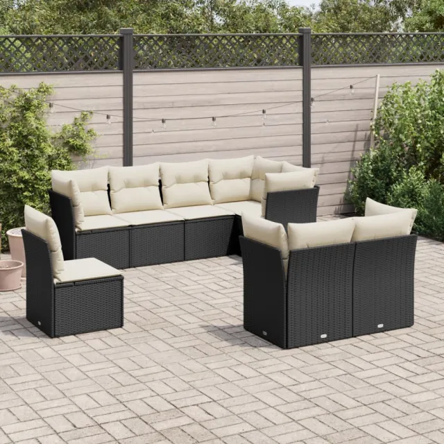 vidaXL 8-delige Loungeset met kussens poly rattan zwart, foto 2