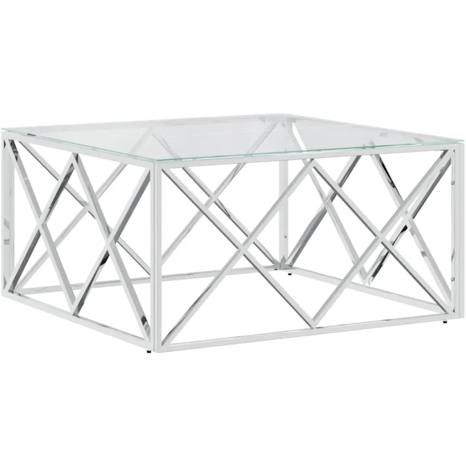 vidaXL Salontafel 80x80x40 cm roestvrij staal en glas, foto 3