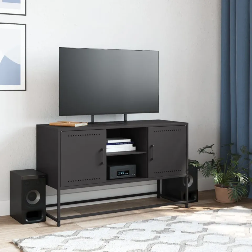 vidaXL Tv-meubel 100,5x39x60,5 cm staal zwart, foto 3