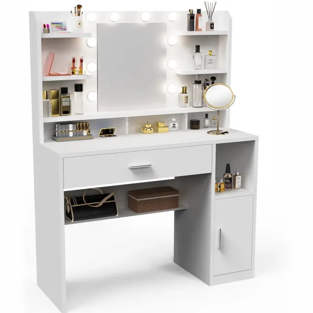 Innovastore Kaptafel - Kaptafel met spiegel - LED spiegel - Make-up tafel - Witte Kaptafel - Visagie tafel - Opbergruimte