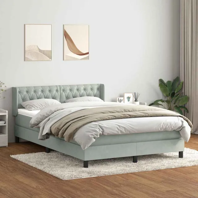 vidaXL Boxspring met matras fluweel lichtgrijs 160x210 cm grijs
