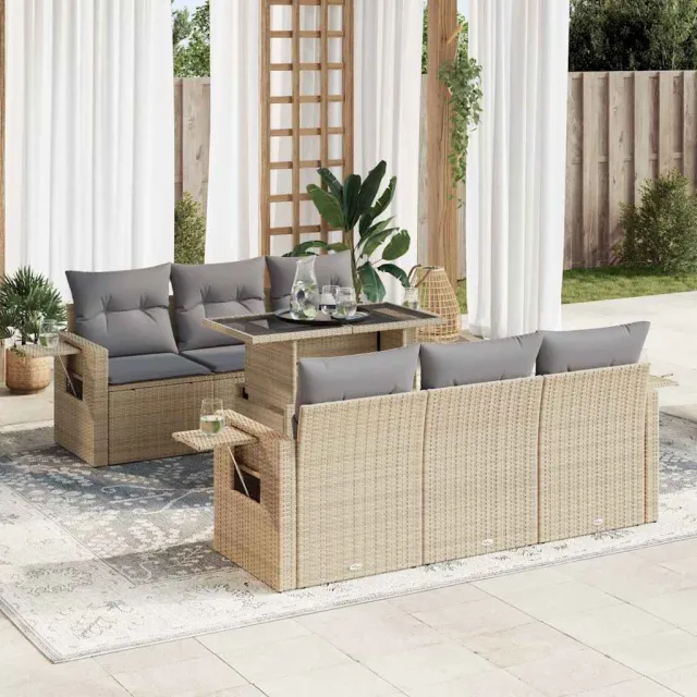 vidaXL 7-delige Loungeset met kussens poly rattan beige, foto 2