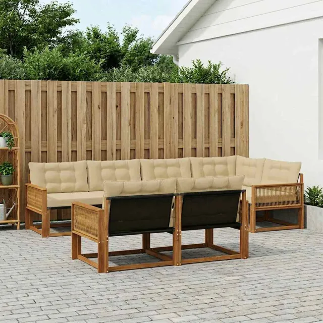 vidaXL Buiten bankenset 7 st 7-zits Natuurlijk en Beige