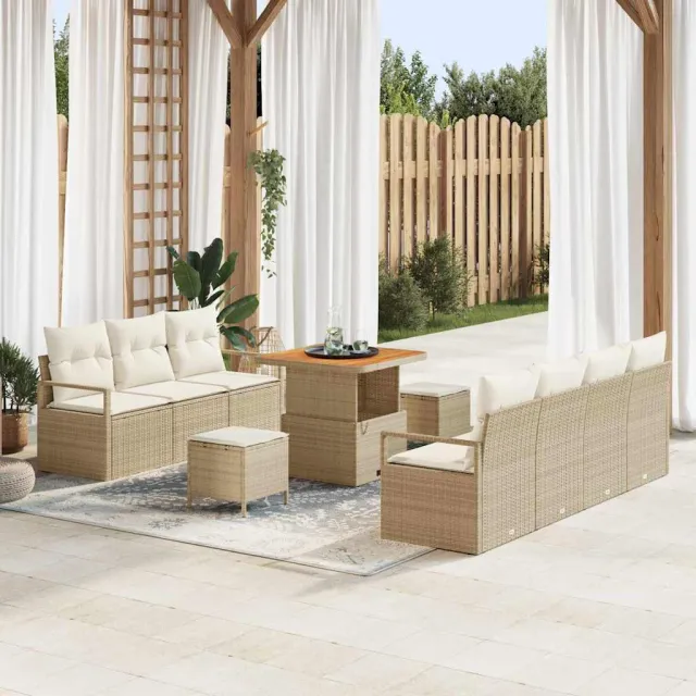 vidaXL Tuinbankenset 10 st Beige poly rattan, foto 2