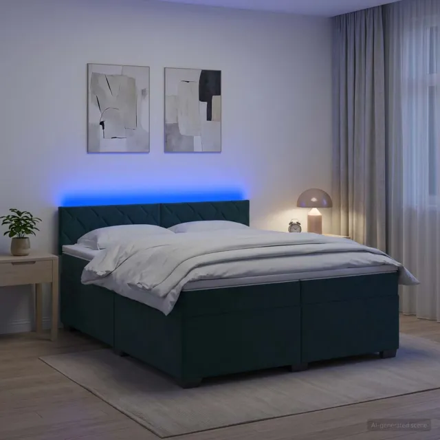 vidaXL Boxspring Bed met Matras en LED Donkergroen 200 x 200 cm