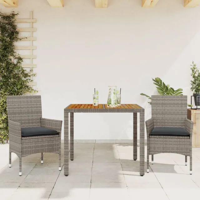 vidaXL 3-delige Tuinset met kussens poly rattan en acaciahout grijs, foto 2