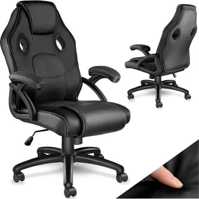 Tectake Racing bureaustoel - Gamingstoel met schommelfunctie - Ergonomische directiestoel - In hoogte verstelbare, draaibare stoel met wielen - PC-Stoel - Gamestoel - Maximale belasting 100 KG - Afmeting (LxBxH) 68x69x104,5 - 114,5 cm - Zwart/zwart zwart zwart