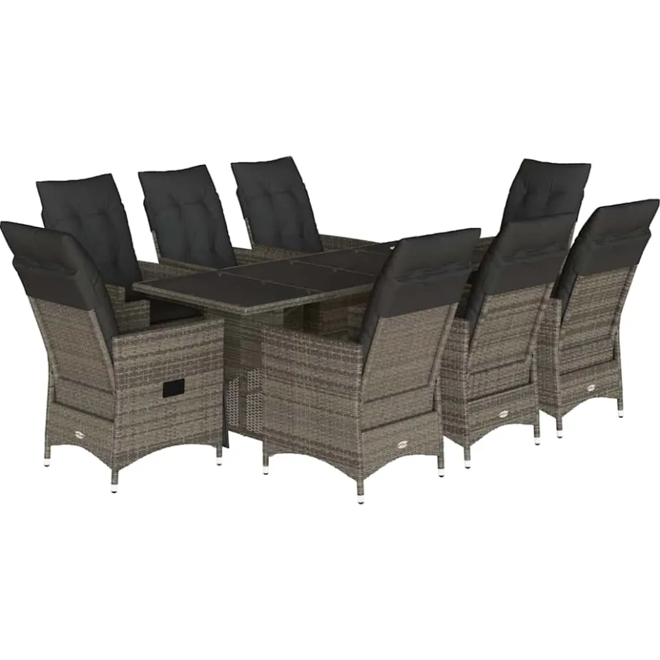 vidaXL 9-delige Tuinset met kussens poly rattan grijs, foto 3