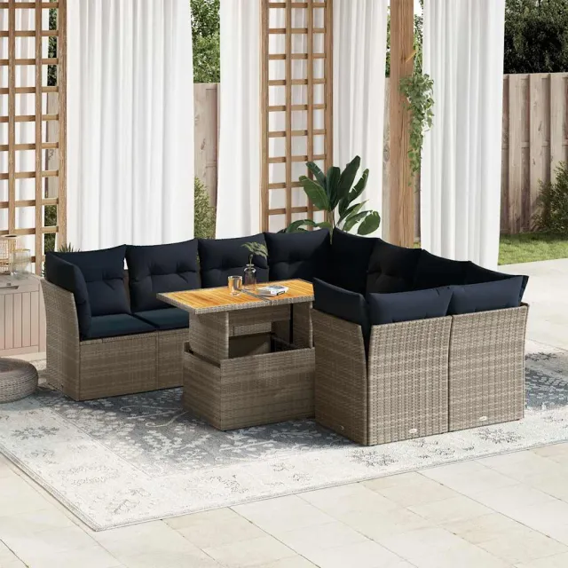 vidaXL 9-delige Loungeset met kussens poly rattan grijs, foto 2