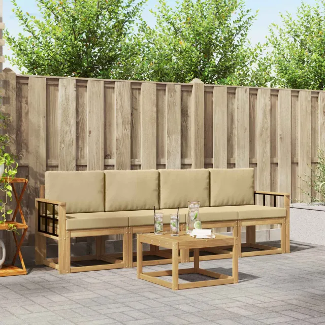 vidaXL Buiten bankenset 5 st 4-zits Wit en Beige