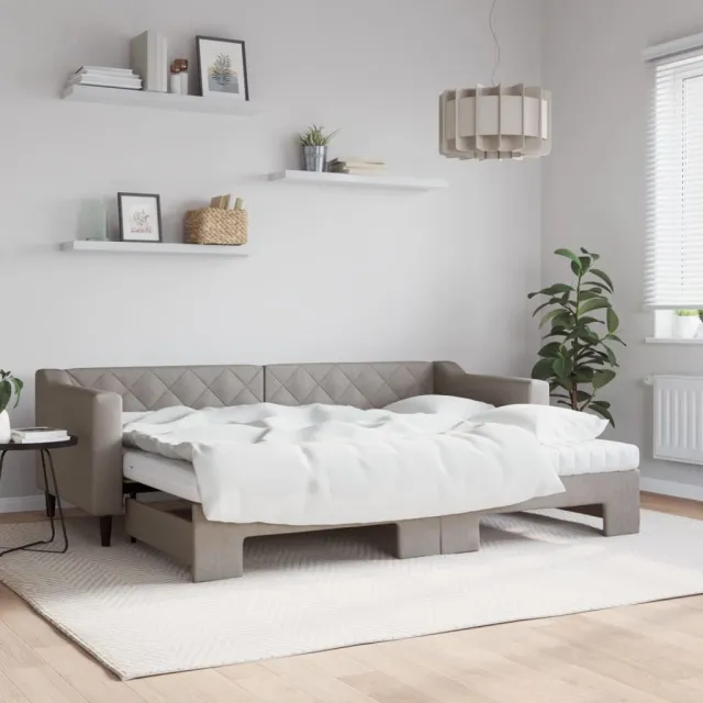 vidaXL Slaapbank met onderschuifbed en matrassen 80x200 cm stof taupe