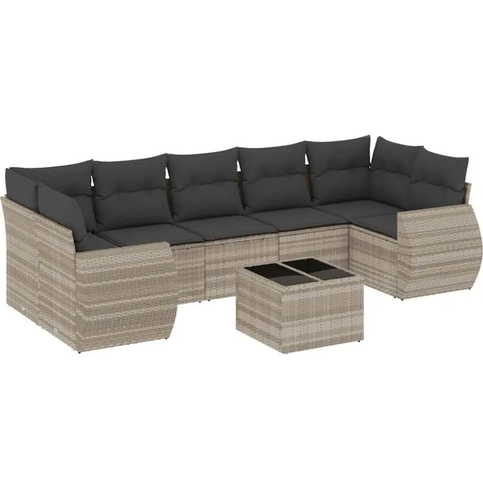vidaXL 8-delige Loungeset met kussens poly rattan lichtgrijs grijs, foto 3
