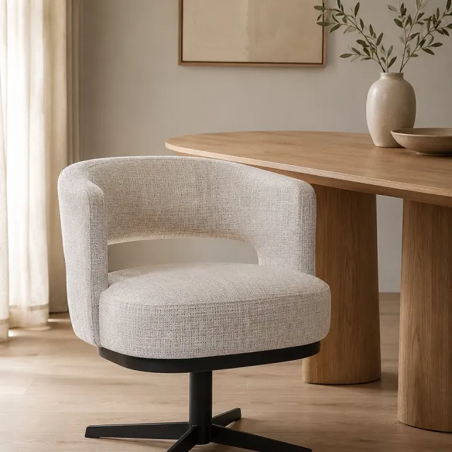 The Seats Eetkamerstoel Bowie – Luxe Draaibare Armstoel – Cremona Stof – 360° Draaibaar - Creme