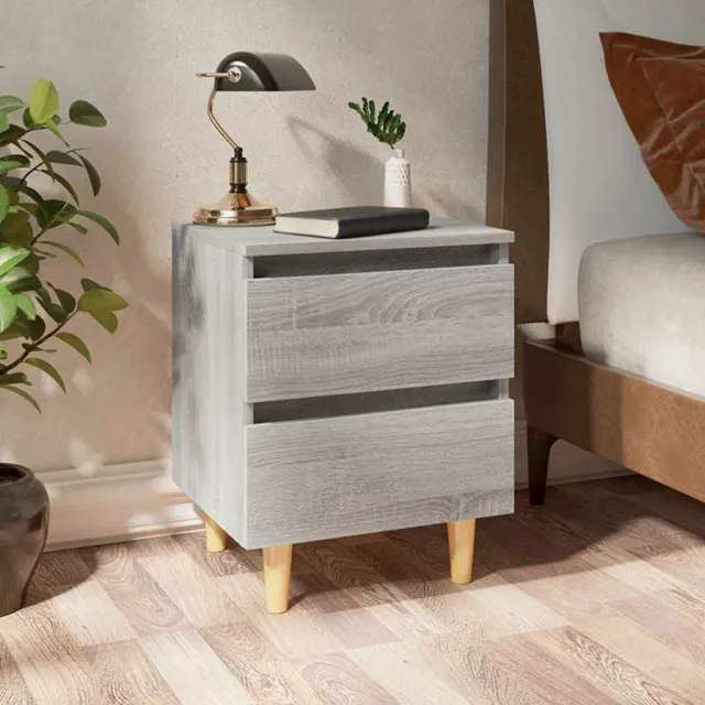 vidaXL Nachtkastje met houten poten 40x35x50 cm grijs sonoma eiken, foto 2