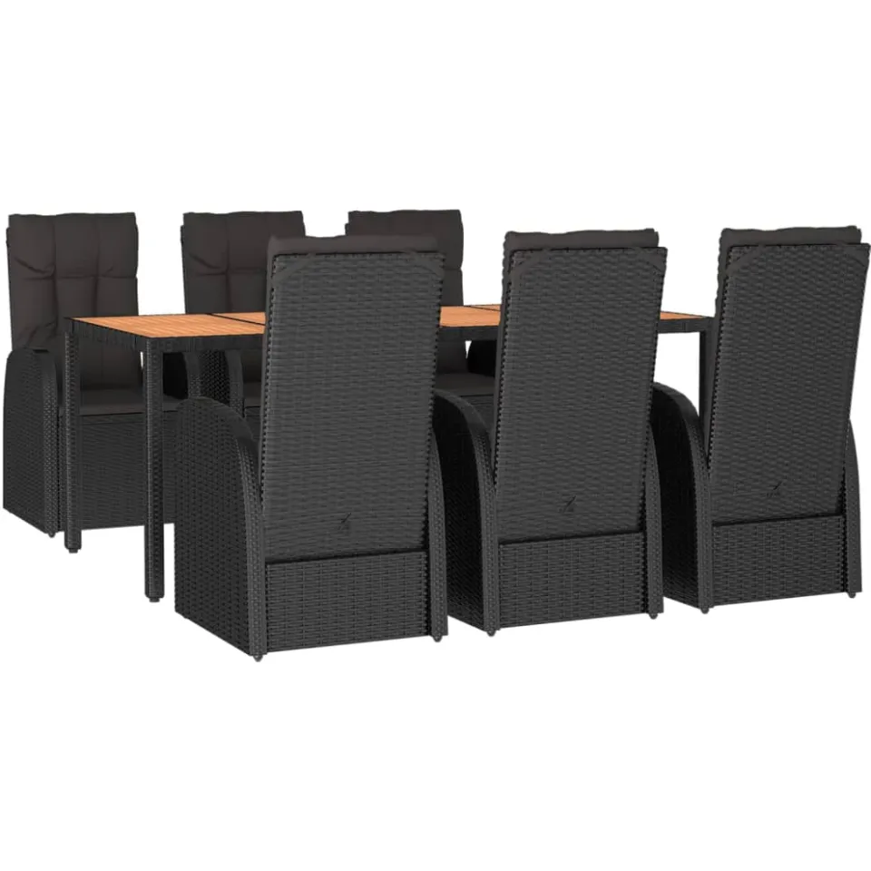 vidaXL 7-delige Tuinset met kussens poly rattan zwart