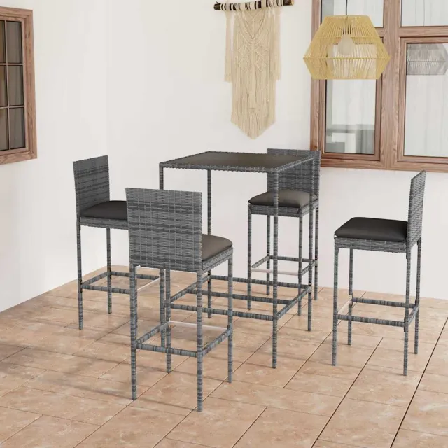 vidaXL 5-delige Tuinbarset met kussens poly rattan grijs, foto 2