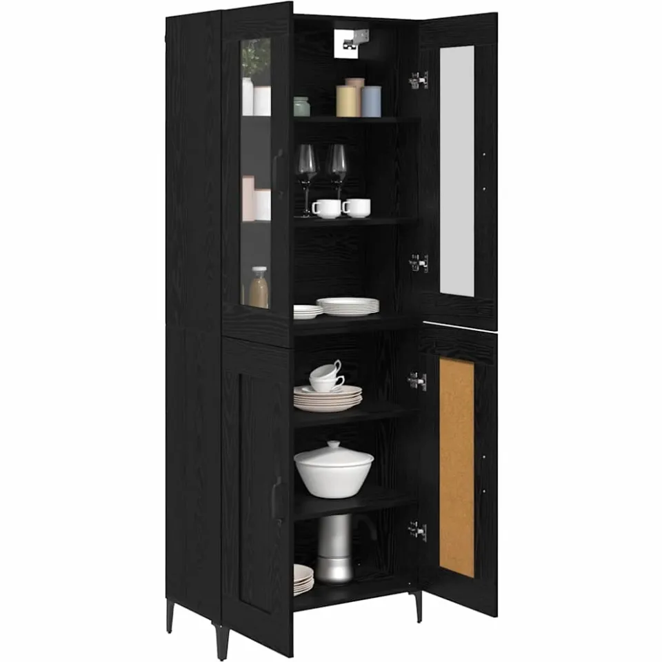 vidaXL Hoge kast Zwart Eiken 69,5 x 34 x 180 cm Bewerkt hout