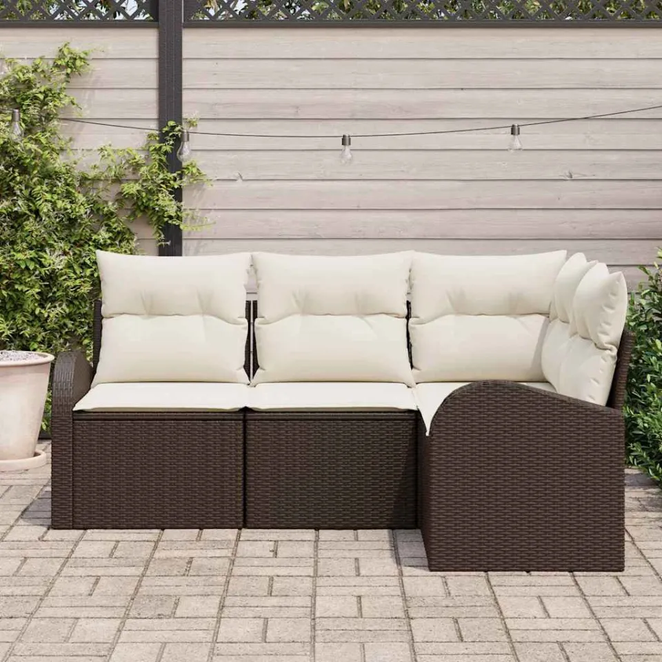 vidaXL Tuinbankenset 4 st Bruin en wit poly rattan, foto 3