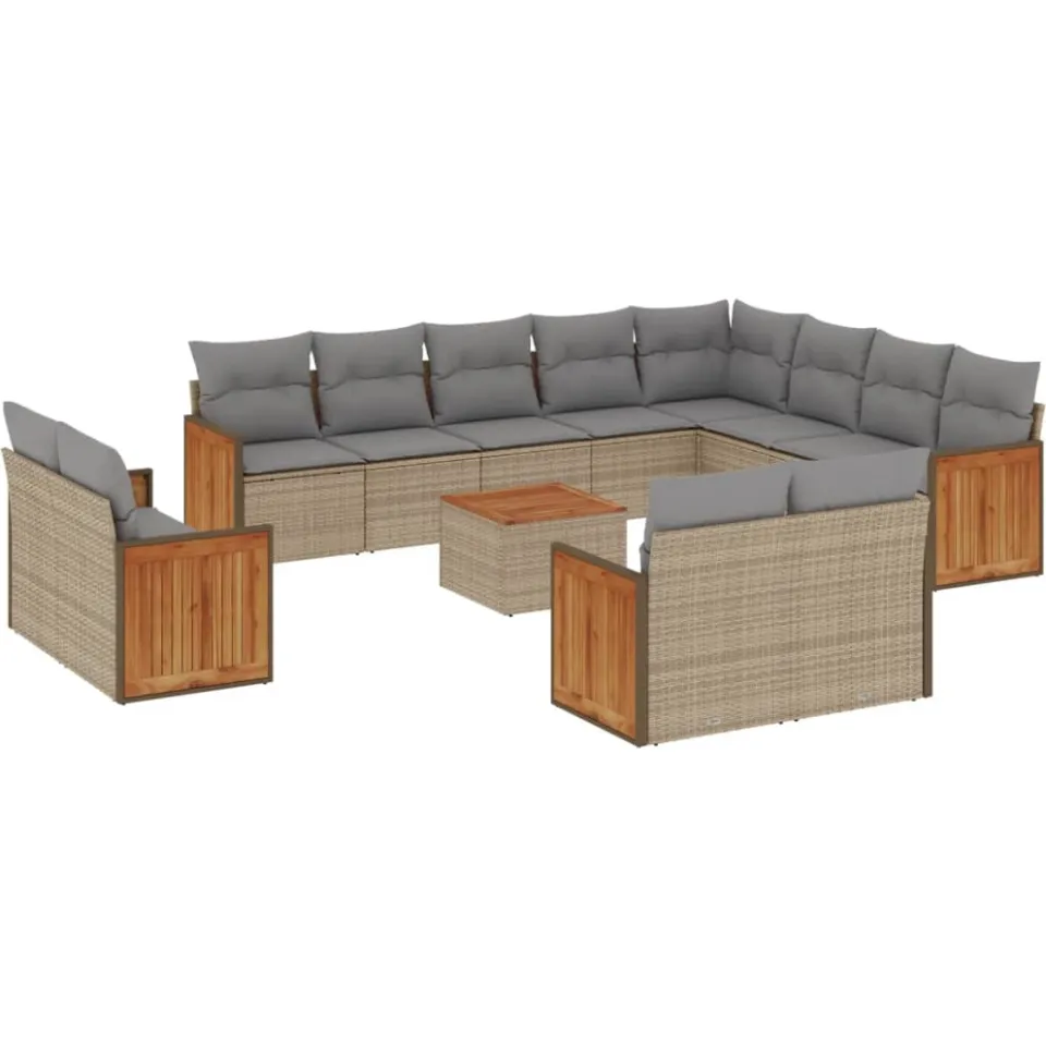 vidaXL 13-delige Loungeset met kussens poly rattan beige, foto 3