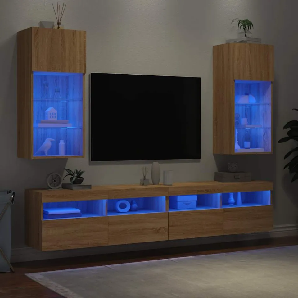 vidaXL Tv-meubels met LED-verlichting 2 st 40,5x30x90 cm sonoma eiken, foto 4