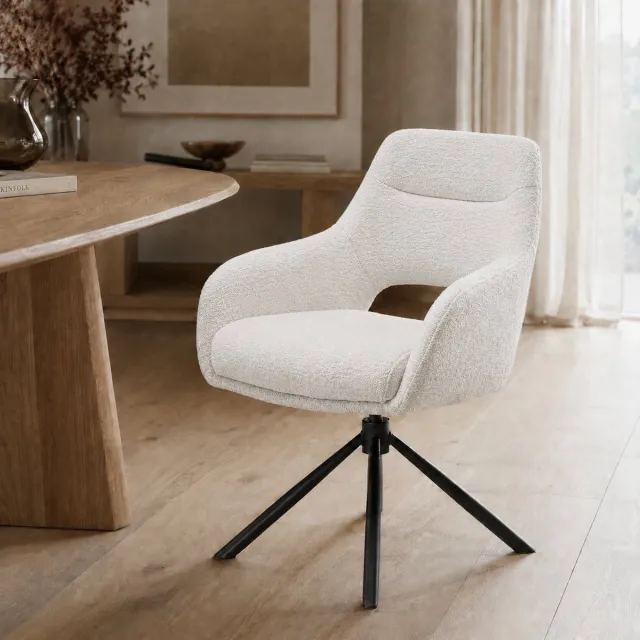 The Seats Eetkamerstoel Lucas - 360 graden draaibaar - Auto return - Raven Stof - Ivory
