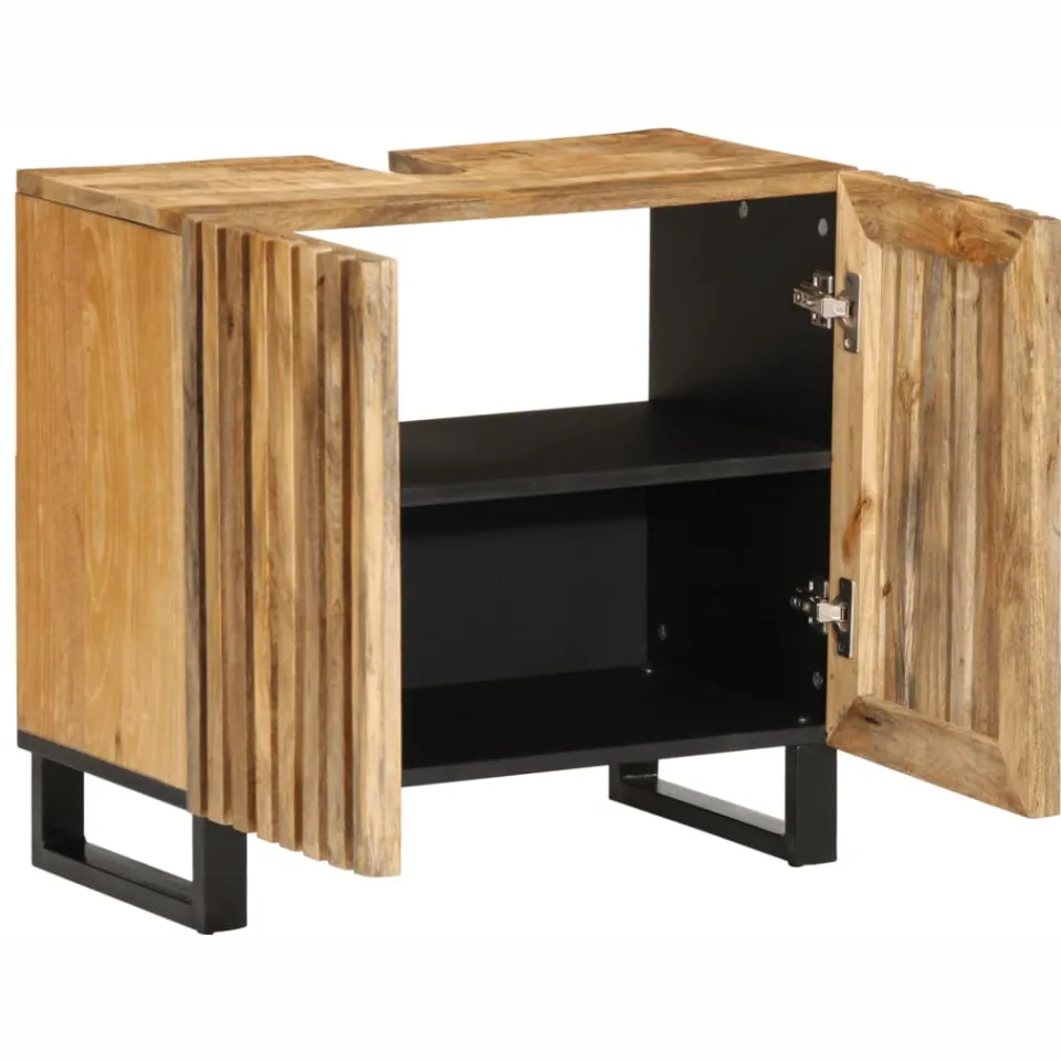 vidaXL Wastafelkast 62x34x58 cm massief ruw mangohout bruin, foto 2