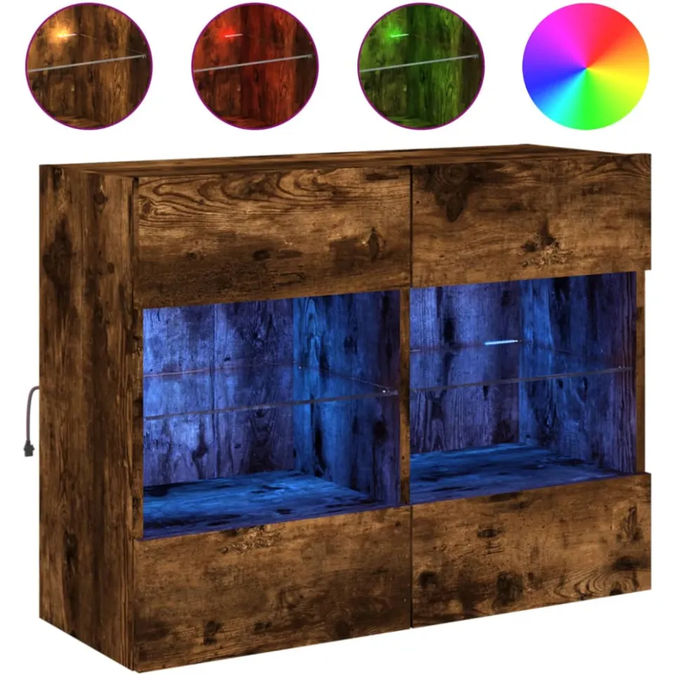 vidaXL Tv-wandmeubel met LED-verlichting 78,5x30x60,5 cm gerookt eiken Bruin