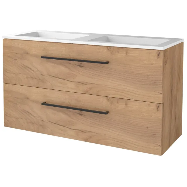 Boss & Wessing Badmeubelset BWS Salt 120x46cm Met Grepen 2 Lades Met Wastafel Whisky Oak Bruin