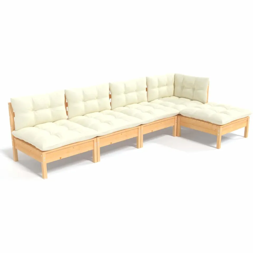 vidaXL 5-delige Loungeset met crèmekleurige kussens grenenhout, foto 4