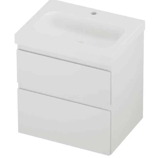 Proline Haga Badmeubelset Polystone Mezza 1 Kraangat Asymmetrisch 60x46x66 cm Mat White Mat Wit