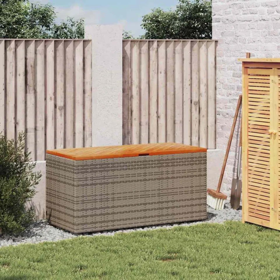 vidaXL Tuinbox 110x50x54 cm poly rattan en acaciahout grijs, foto 3