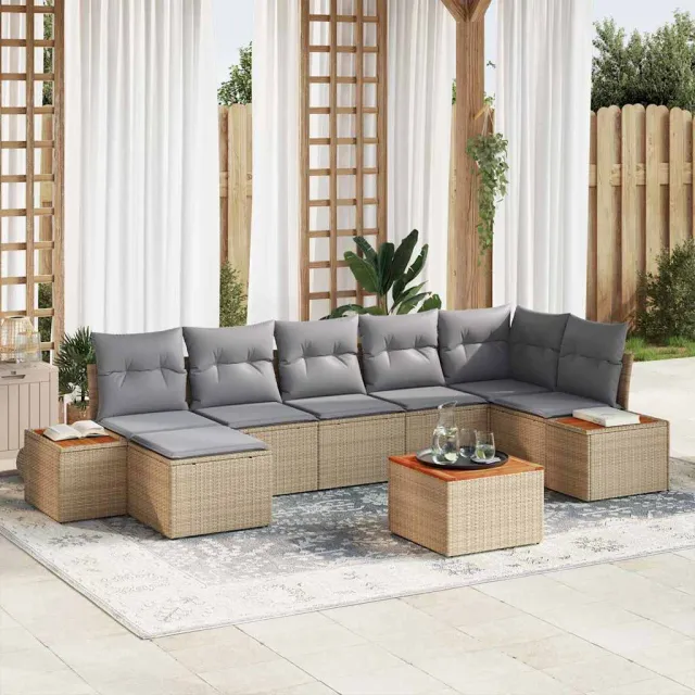 vidaXL Tuinbankenset 8 st Beige Poly riet, foto 2