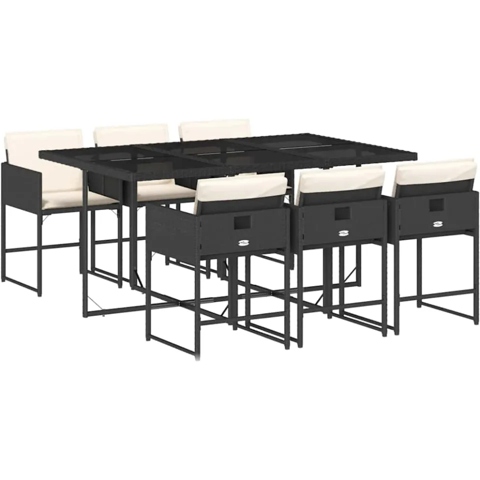 vidaXL 7-delige Tuinset met kussens poly rattan zwart, foto 3