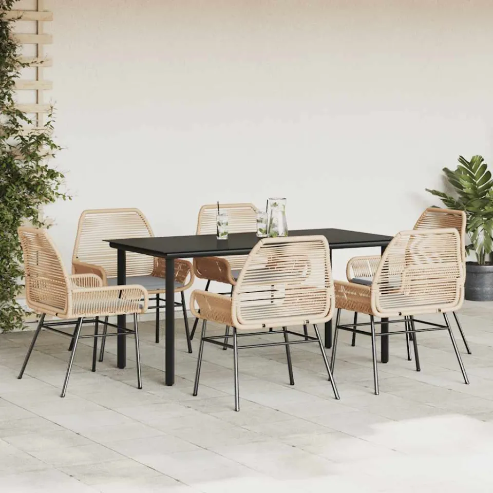 vidaXL 7-delige Tuinset met kussens poly rattan glas bruin, foto 2