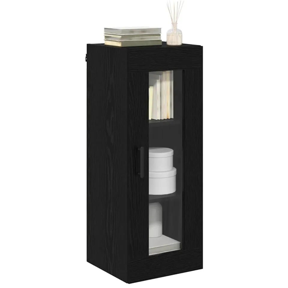 vidaXL Wandkast Zwart Eiken 34,5 x 34 x 90 cm Geengineerd Hout en Glas, foto 2