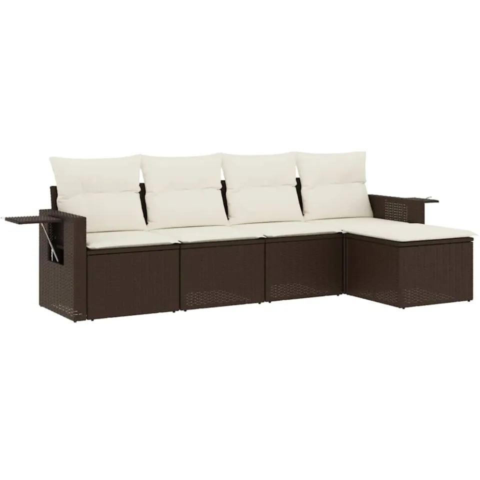 vidaXL 5-delige Loungeset met kussens poly rattan bruin, foto 3