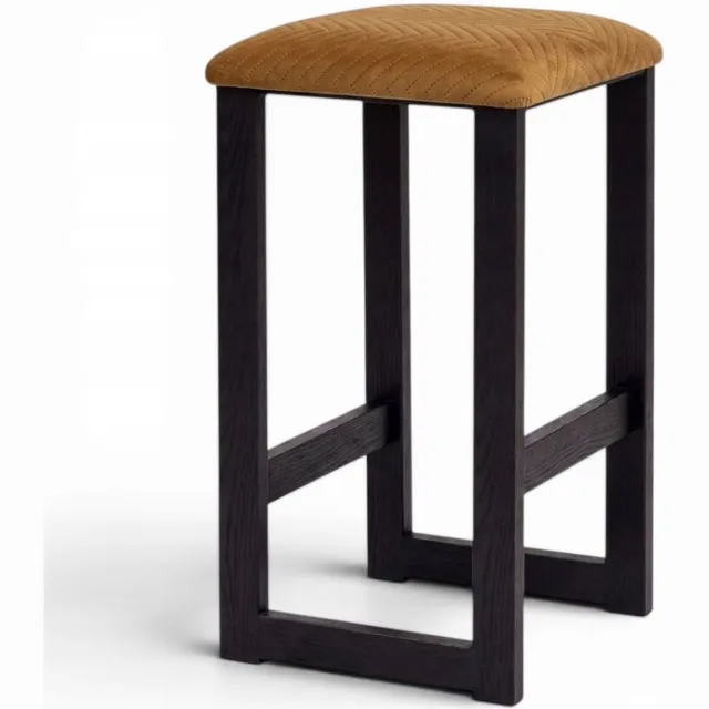 Taborecik Stijlvolle Houten Hoker met Velours Zitting - Riviera Beige Visgraat