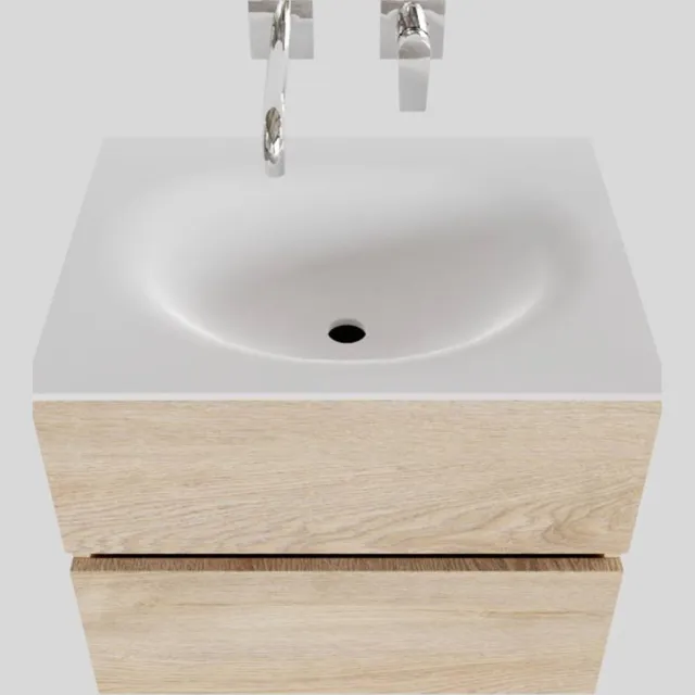 Boss & Wessing Badkamermeubel Solid Surface BWS Stockholm 60x46 cm Wood Washed Oak (0 kraangaten) Houtlook