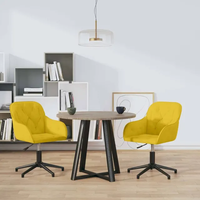 vidaXL Eetkamerstoelen draaibaar 2 st fluweel geel, foto 2