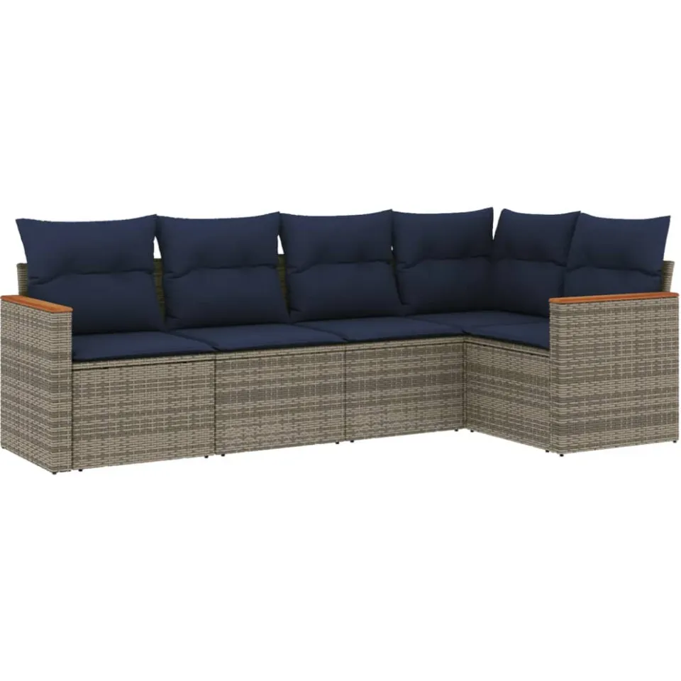 vidaXL 5-delige tuinbankset met kussens, grijs polyrotan, foto 3