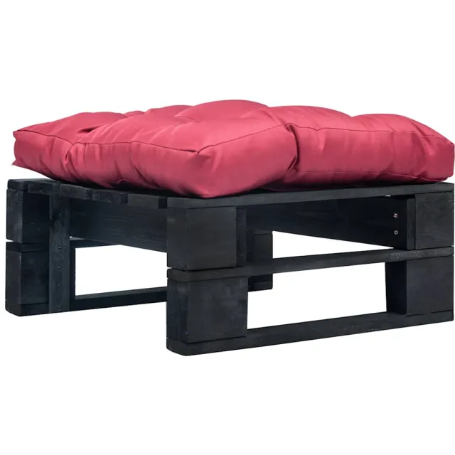 vidaXL Tuinpoef met rood kussen pallet hout zwart