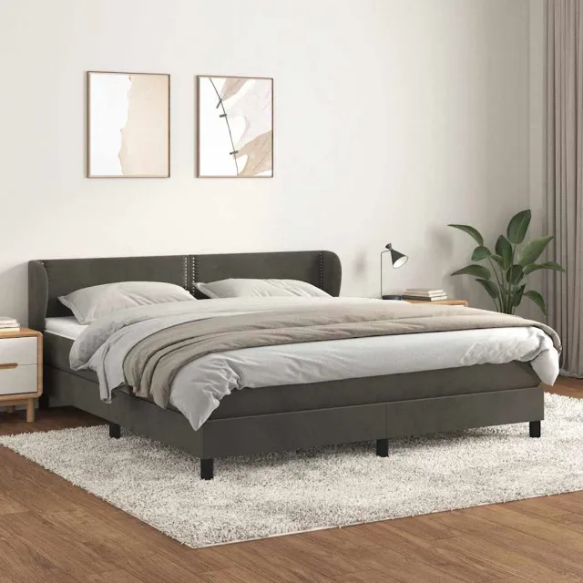 vidaXL Boxspring met matras fluweel donkergrijs 160x200 cm grijs